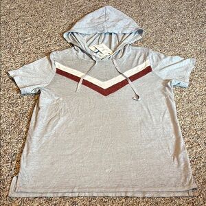 New Gray Hooded Short sleeve T-Shirt with red & white Chevron Design
